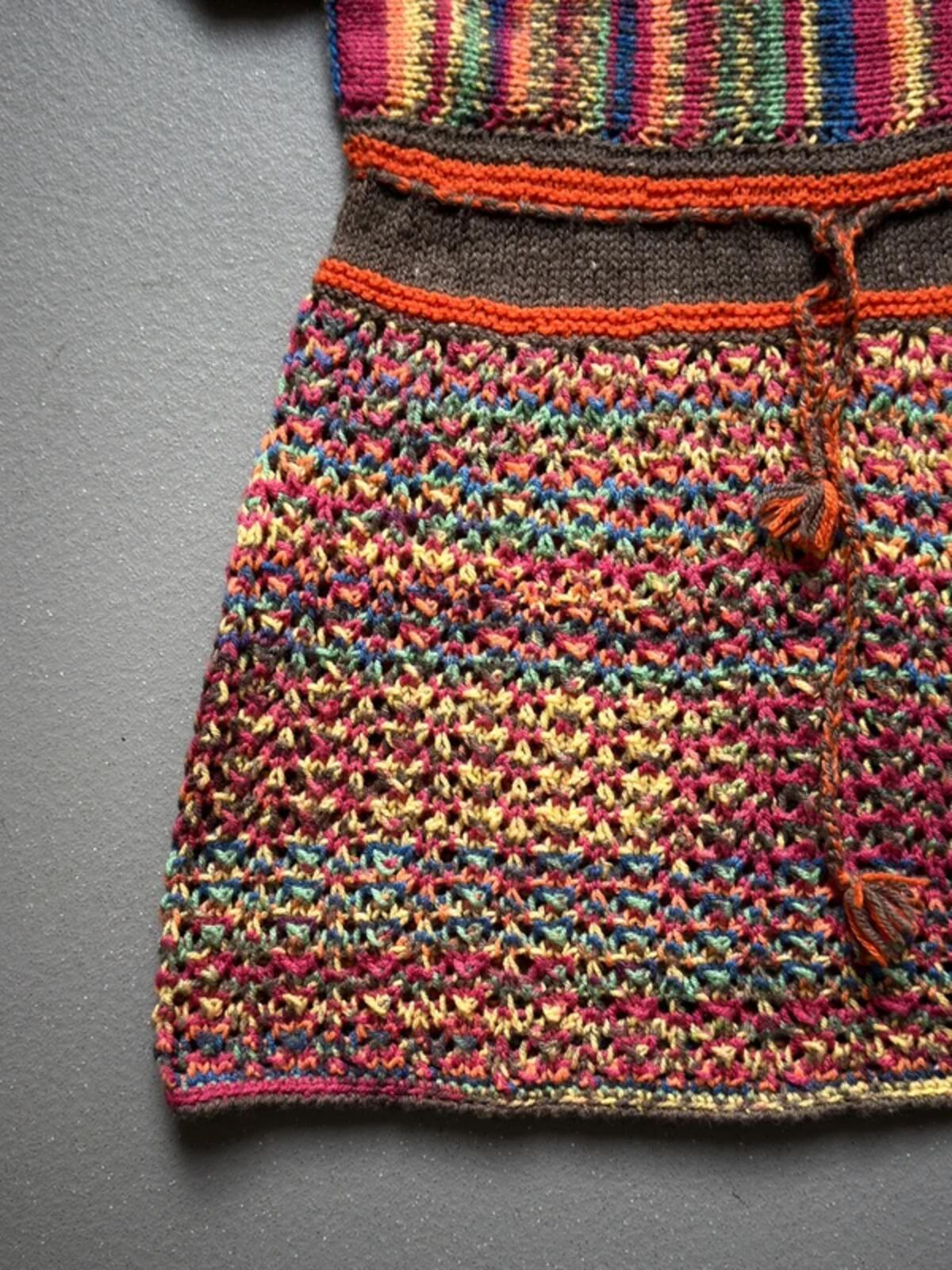 Vintage Rainbow Hand Knit Crochet Dress Small / Medium