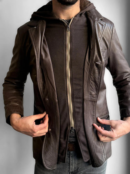 Armani Brown Leather Ladies Hooded Jacket Size 10