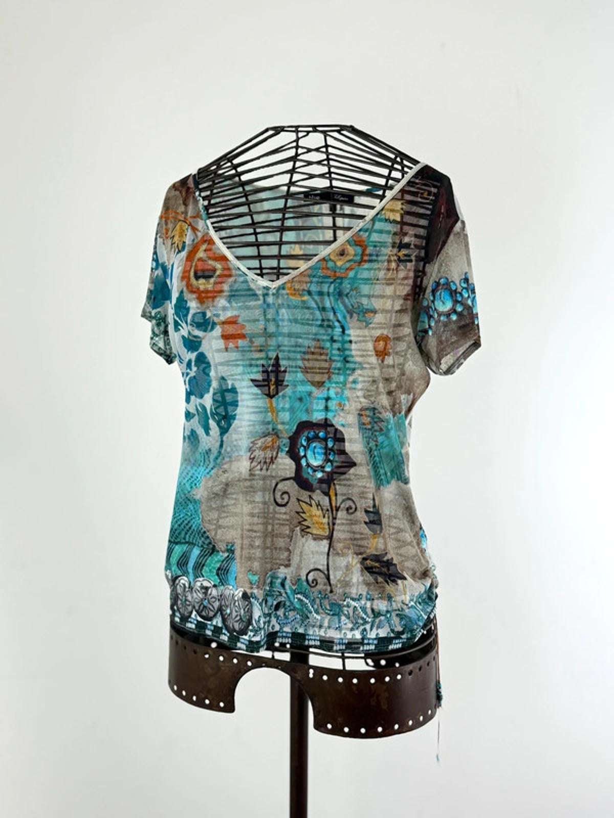 Les Copains Mesh Sheer Floral Blouse XL