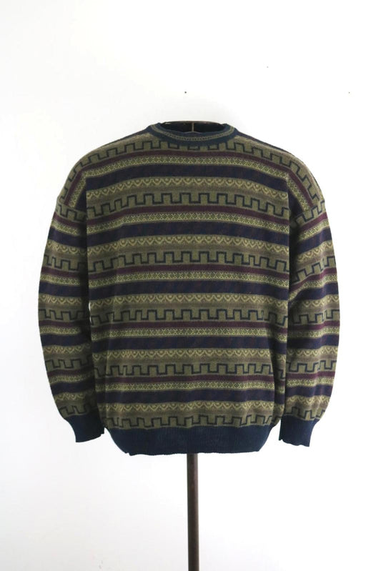 Geometric Fairisle Wool Sweater XL Alpaca Vintage 90s