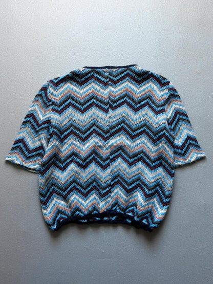 Vintage 70s Hand Knit Zig Zag Print Sweater XL