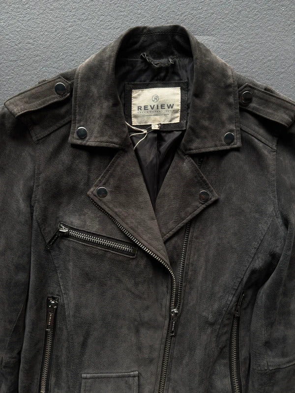 Vintage Review Grey Suede Leather Jacket – Women’s Size Large