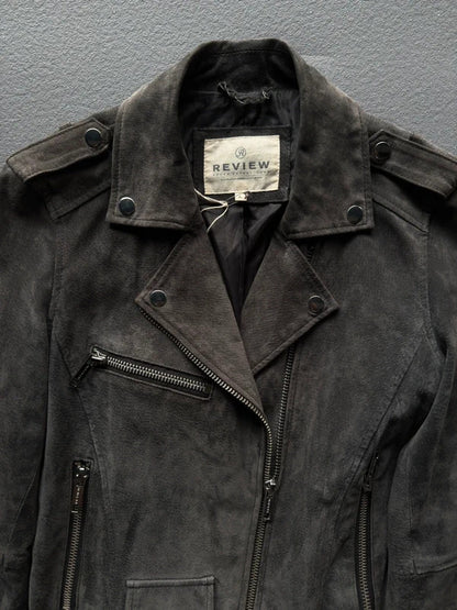 Vintage Review Grey Suede Leather Jacket – Women’s Size Large