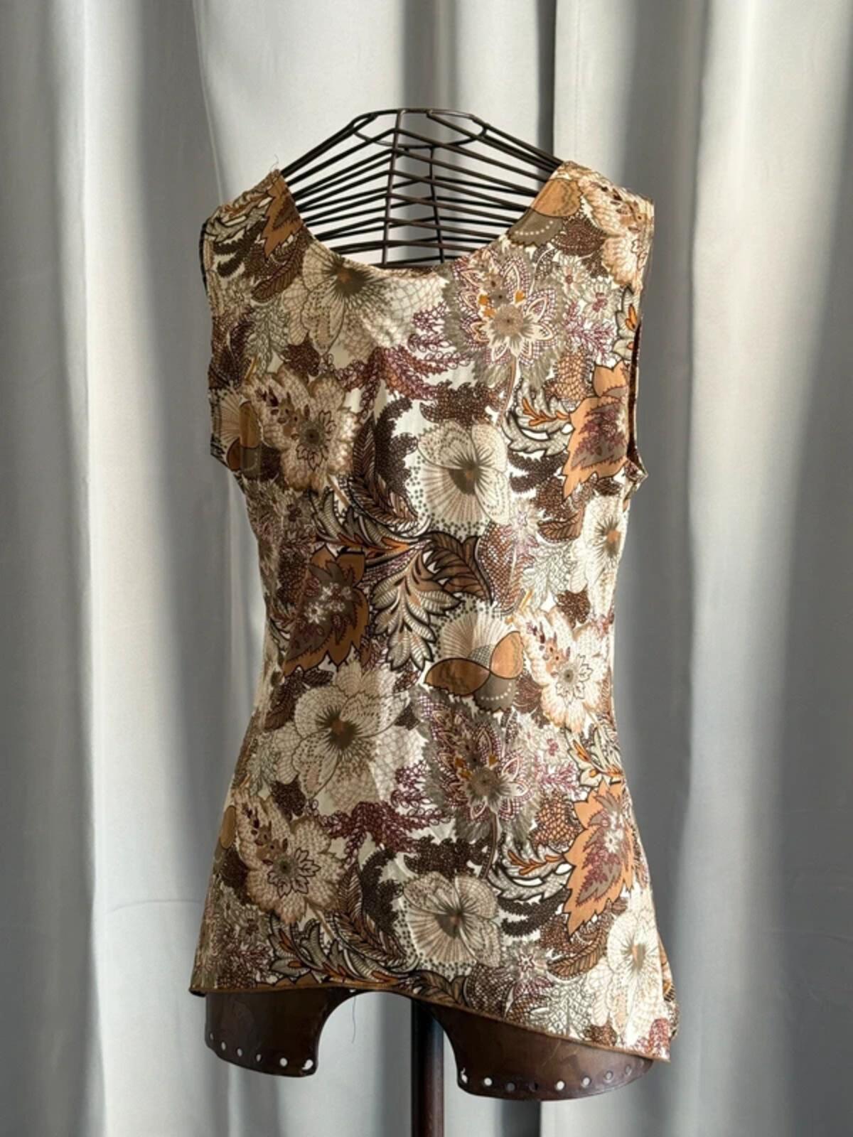 Y2K Boho Botanical Print Vest Top Large