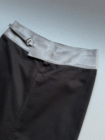 Calvin Klein Y2K Maxi Skirt 30” Leather Belt Black Denim
