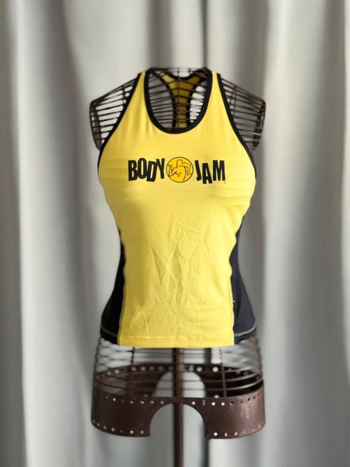 Body Jam Yellow Black Racerback Tank Top Y2K Gym Fitness Vest Large