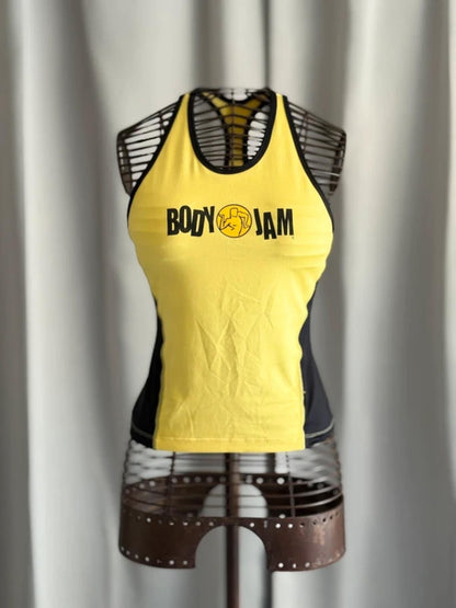Body Jam Yellow Black Racerback Tank Top Y2K Gym Fitness Vest Large