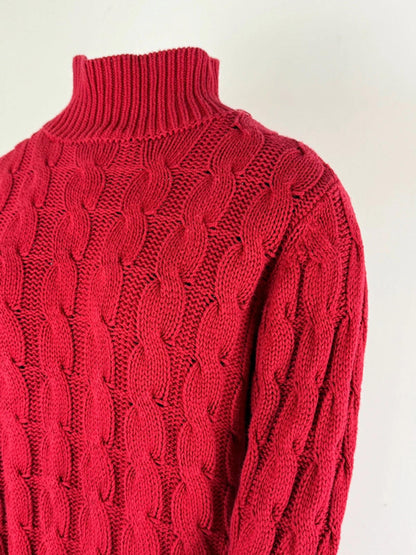 LL Bean Cable Knit Roll Neck Jumper Medium