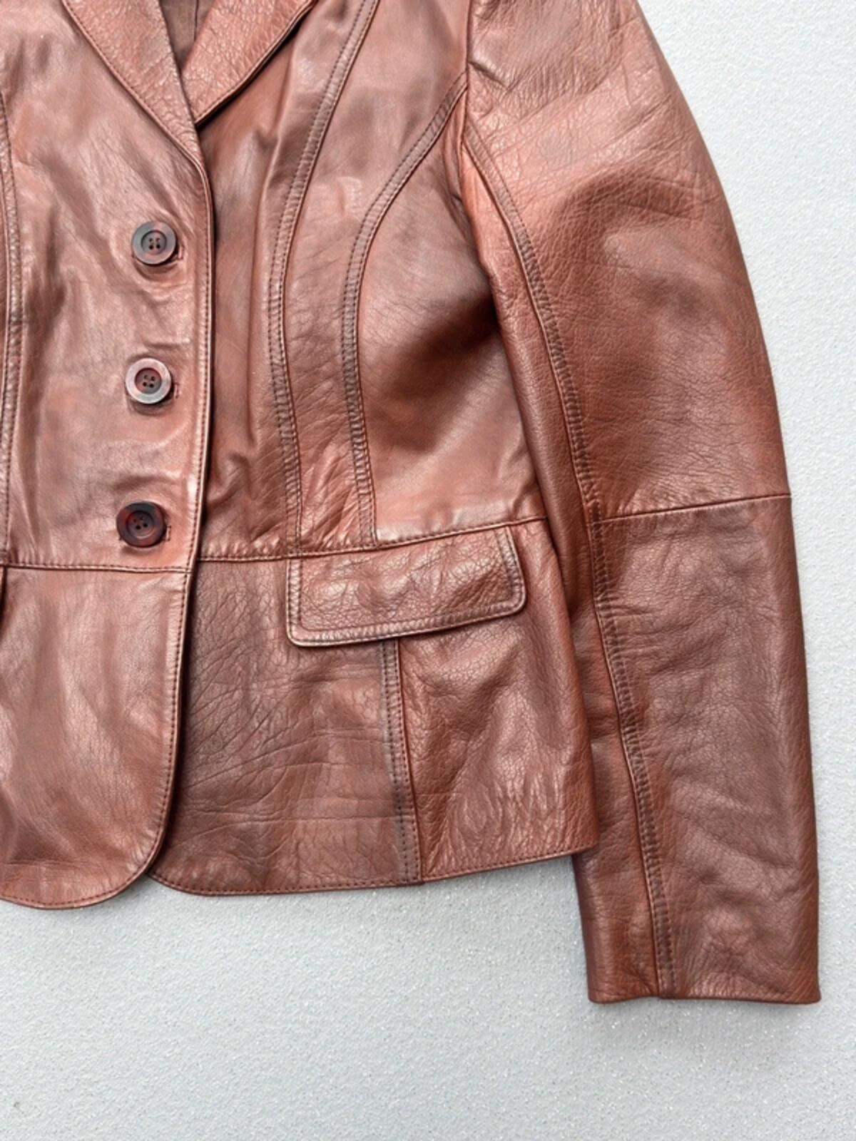 Y2K Brown Leather Blazer Size 10 Lapels