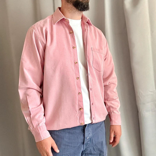 Vintage 90s Faded Light Rose Pink Cotton Shirt Large Oversized