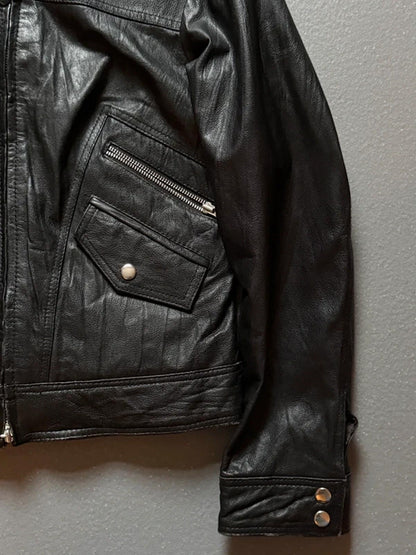 Vintage Tesini Biker Leather Bomber Jacket Size 12 Y2K