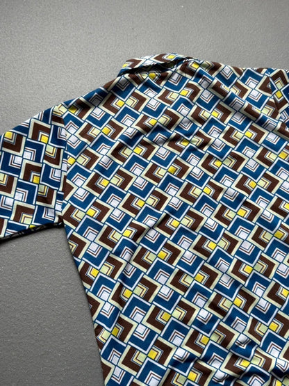 Vintage 1970s Geometric Pattern Short Sleeve Shirt Ladies Large