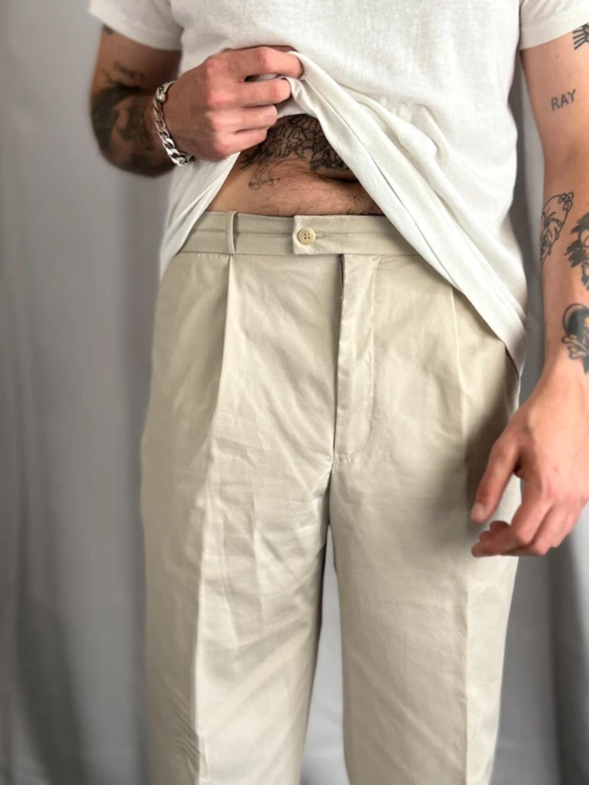 Vintage Pleated Cream High Waist Trousers 32”
