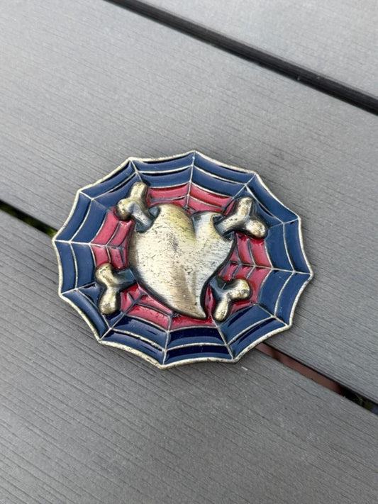 Vintage Y2K Emo Goth Heart Spiderweb Belt Buckle