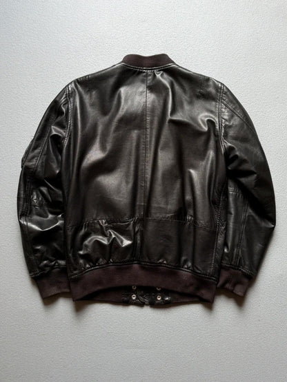 Diesel Black Leather Bomber Jacket Medium Men’s