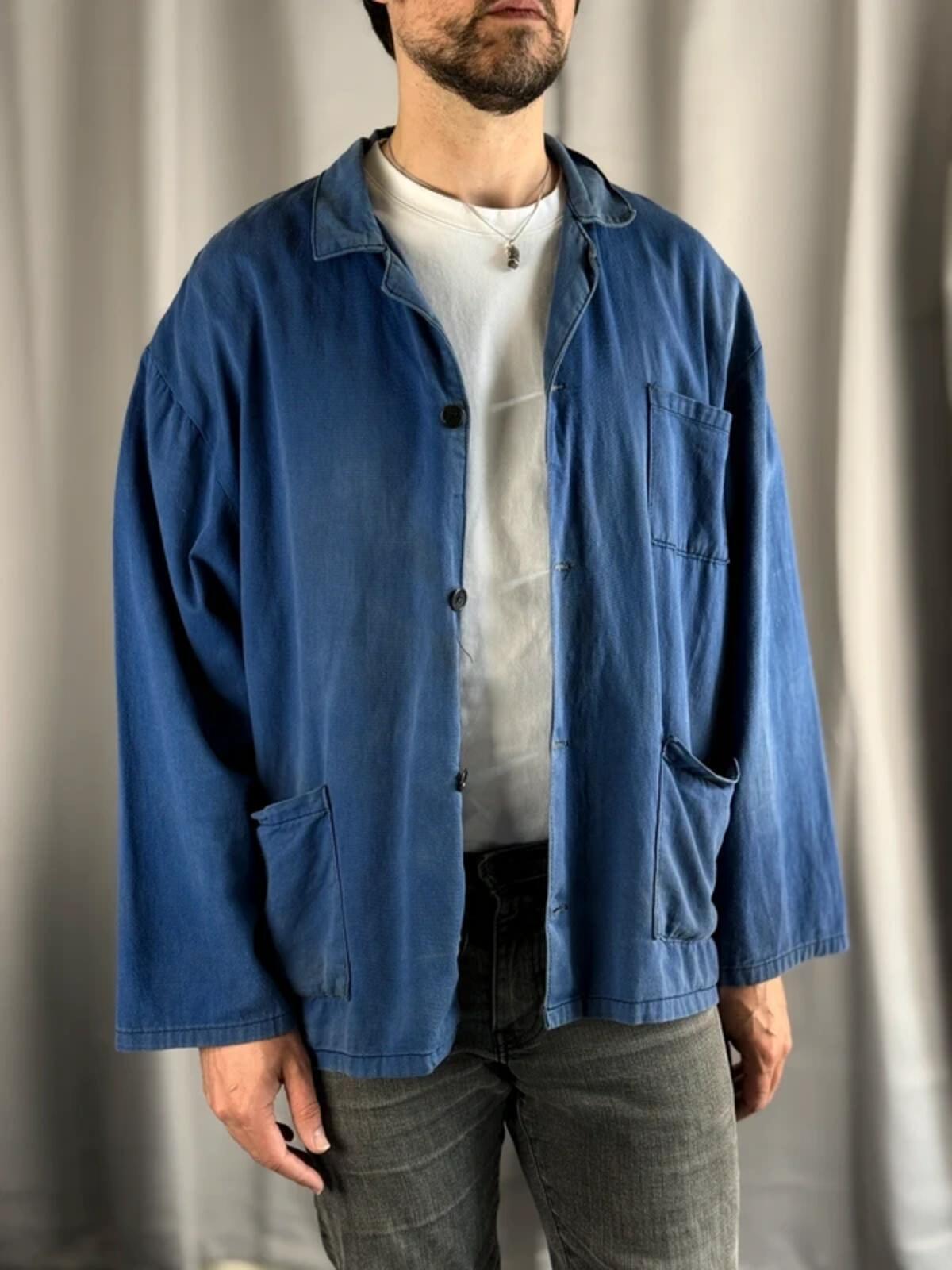Boxy Fit French Work Jacket Vintage 70s XL