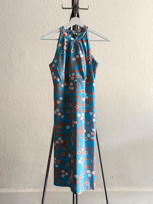 70s Halter Neck Mini Dress Geometric Pattern Small Size 8