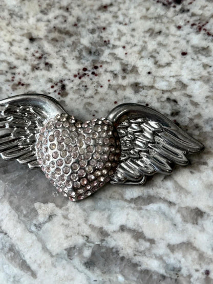 Y2K Diamonte Winged Heart Belt Buckle Emo Alt