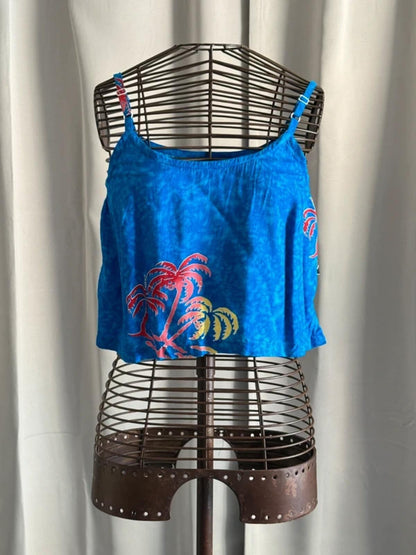 Y2K Hawaiian Blue Print Cropped Cami Top S/M