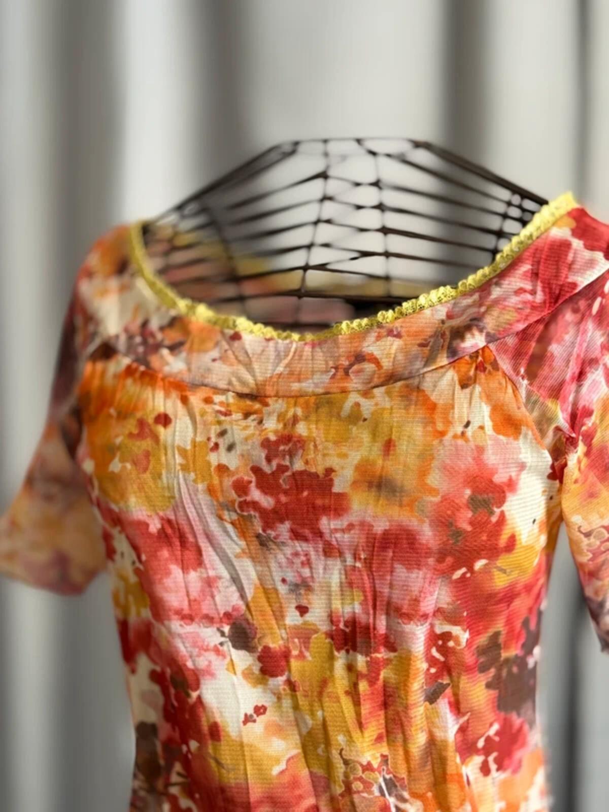 Y2K Mesh Dye Print Lace Trim Top Small 8