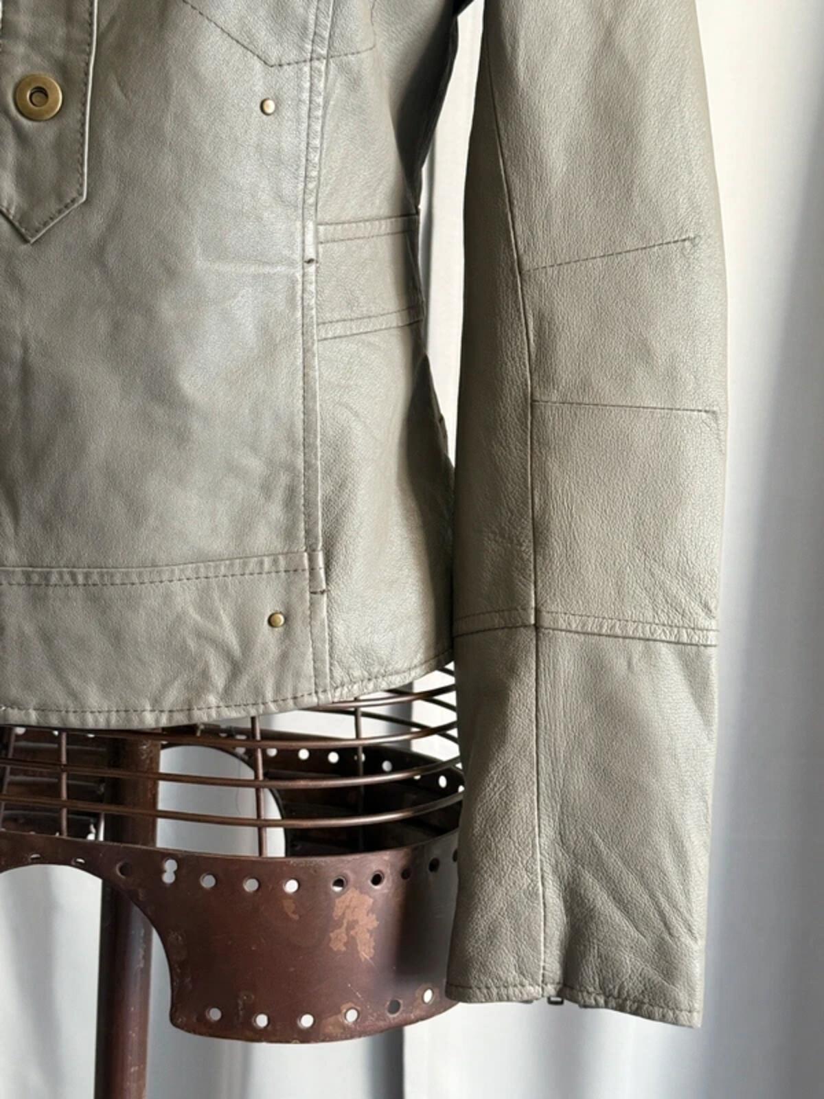 2000s Grey Leather Biker Jacket Size 8
