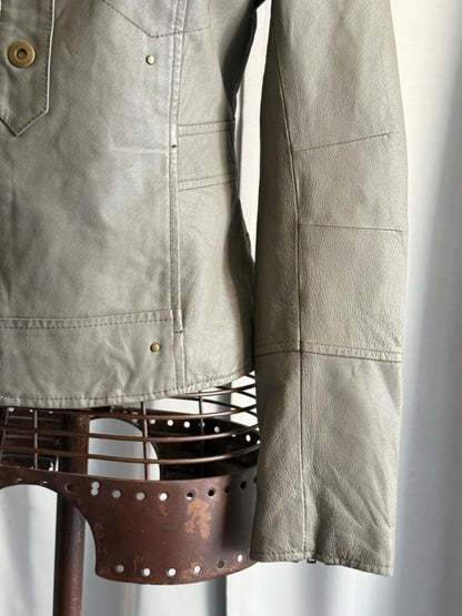 2000s Grey Leather Biker Jacket Size 8