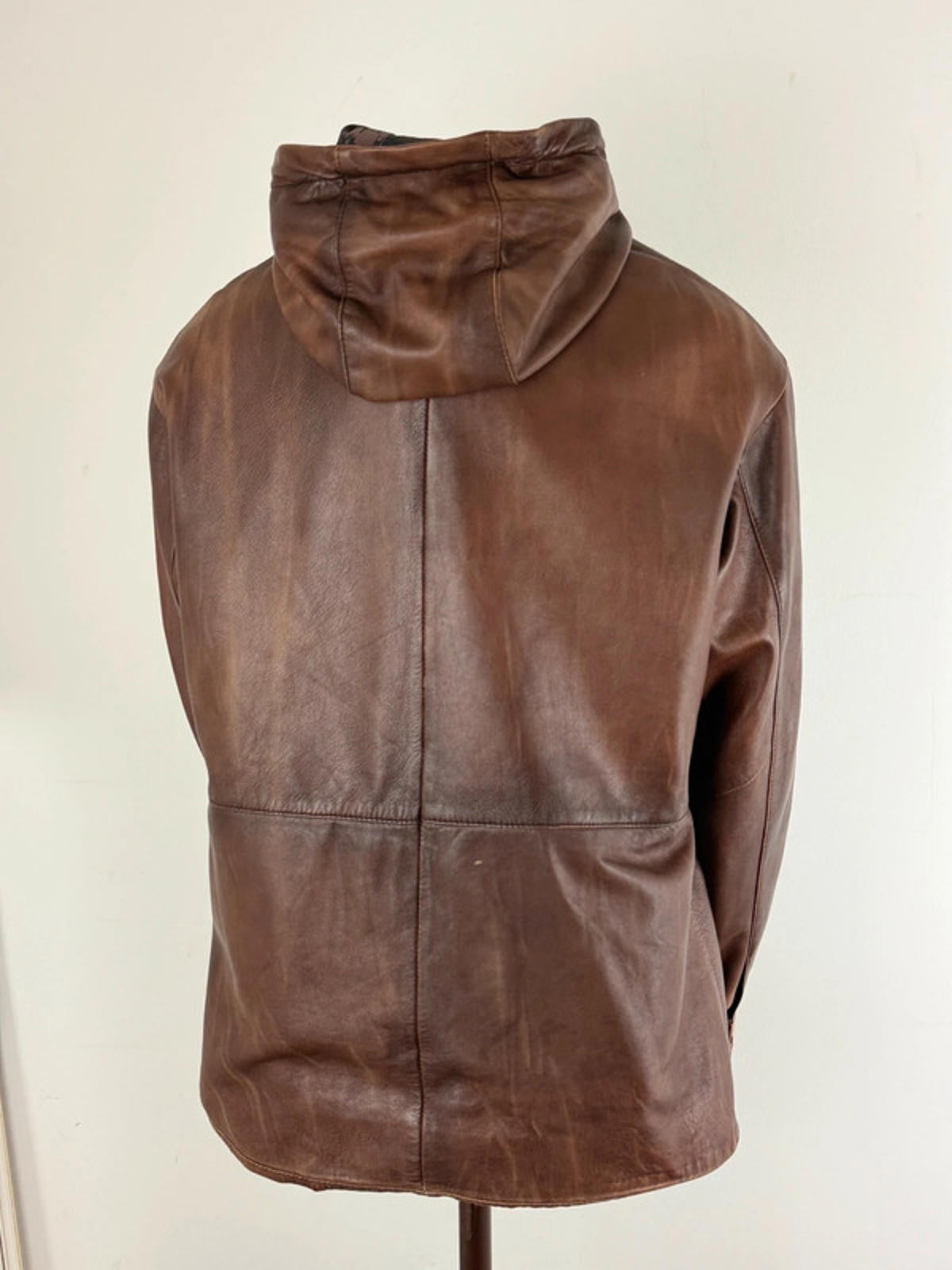 Derimod Hooded Brown Leather Jacket Large