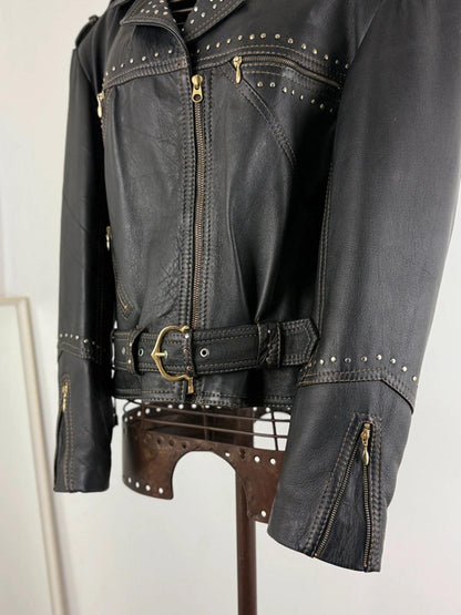Vintage Biker Leather Jacket Western Style XL Ladies
