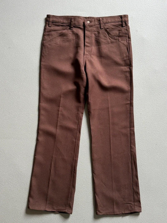 Levi’s 517 Vintage Brown Pleated Poly Flared Trousers 38 x 32”