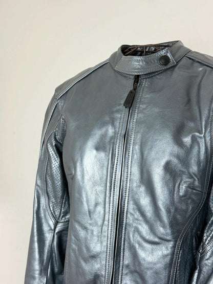 Frank Thomas Silver Cropped Motorcycle Jacket Size 16