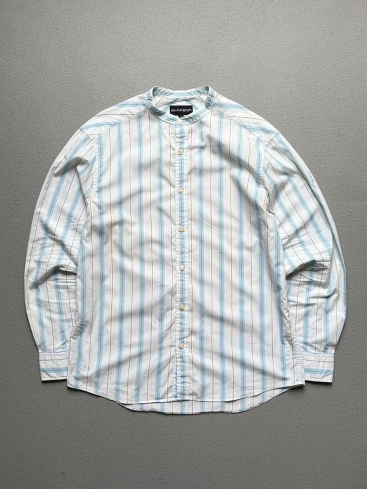 Vintage Striped Grandad Collar M&S Autograph Shirt Medium