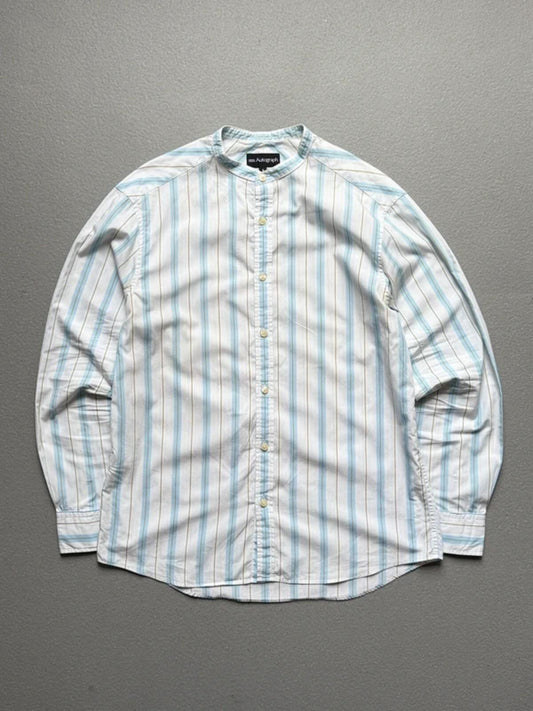 Vintage Striped Grandad Collar M&S Autograph Shirt Medium