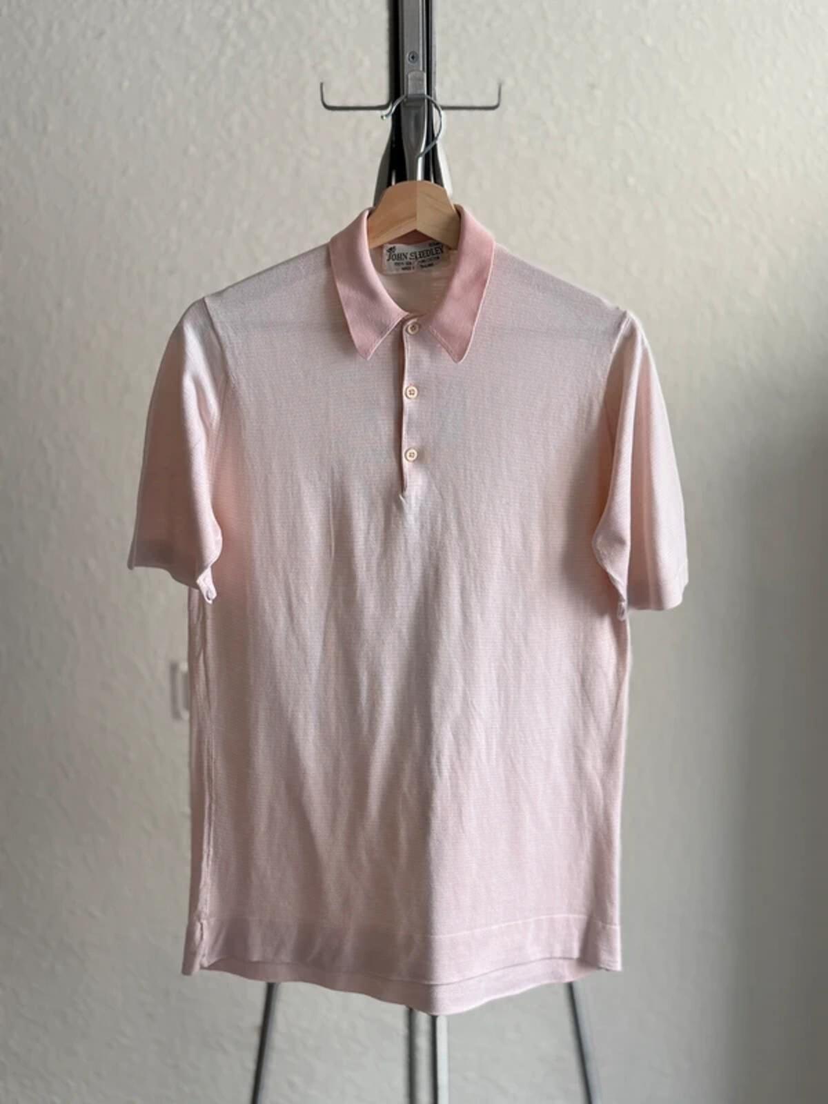 John Smedley 60s Vintage Sea Island Cotton Light Pink Polo Shirt Medium