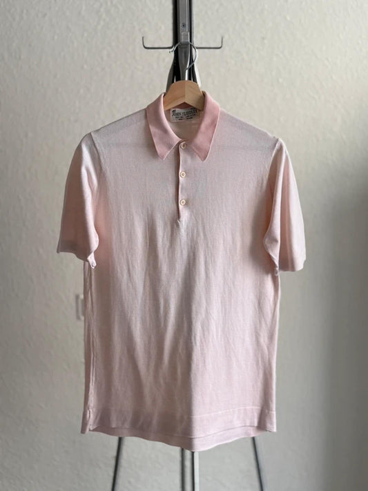 John Smedley 60s Vintage Sea Island Cotton Light Pink Polo Shirt Medium