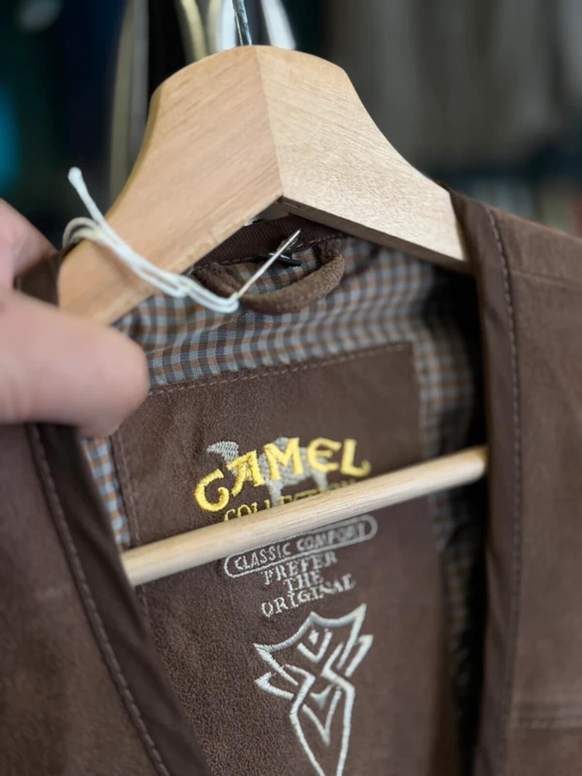 Camel Vintage Utiiity Vest Brown Suede Large