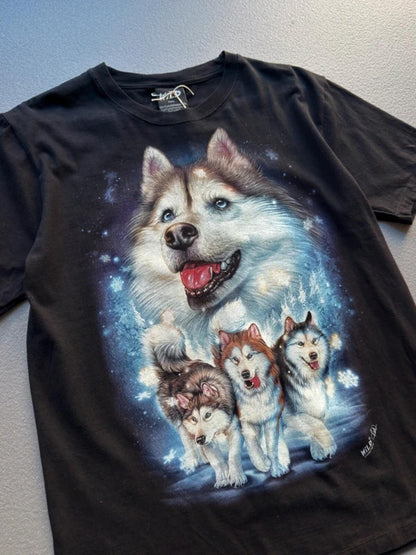 Vintage Wolf Husky Print T Shirt Large