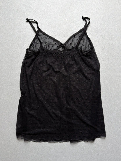 Y2K Sheer Polkadot Black Mini Slip Dress Small