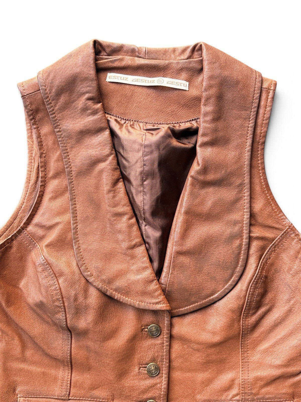Gestuz Women’s Brown Genuine Leather Waistcoat Vest Boho Western Size Small