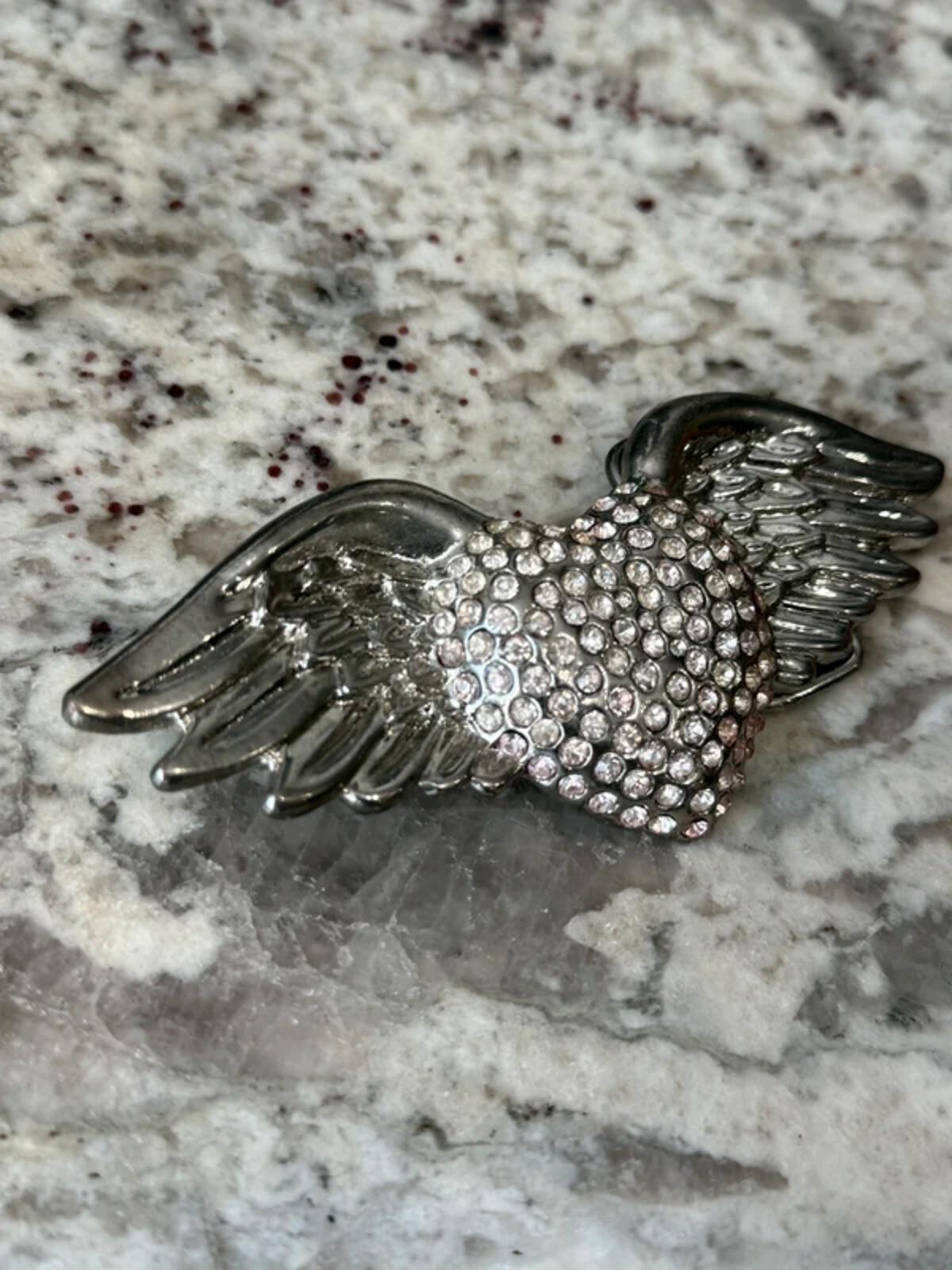 Y2K Diamonte Winged Heart Belt Buckle Emo Alt