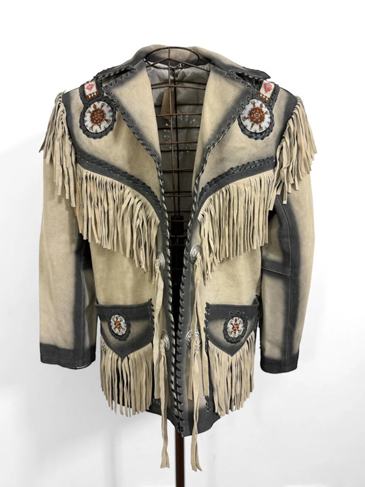 Western Cowboy Fringe Real Leather Native Jacket Medium