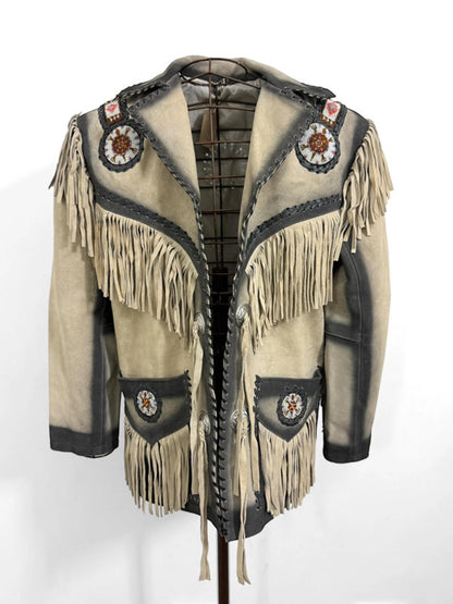 Western Cowboy Fringe Real Leather Native Jacket Medium