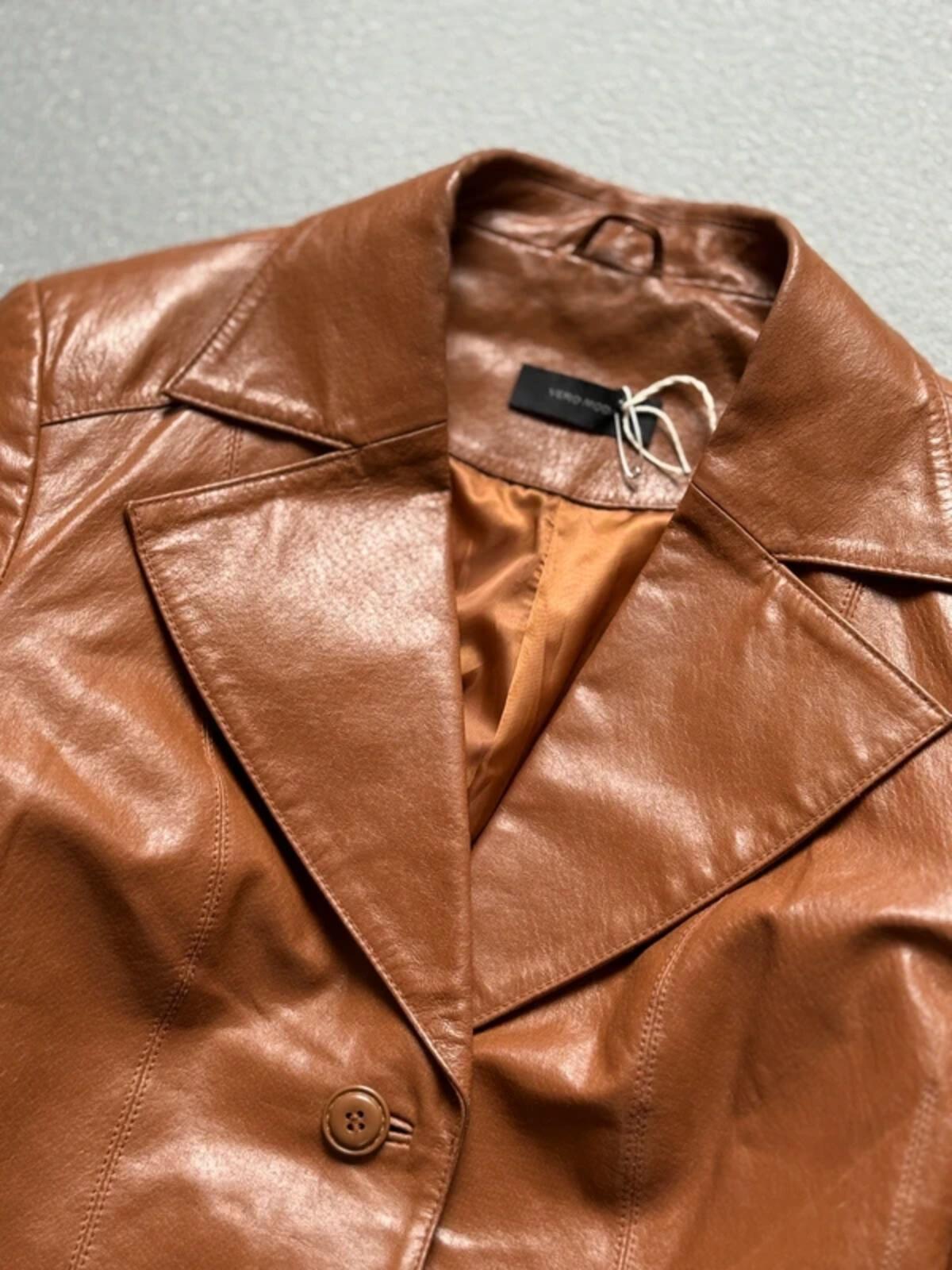 Vintage Brown Leather Blazer Jacket Large Y2K