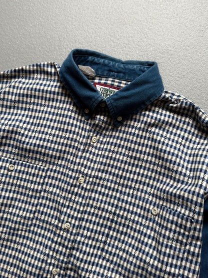 Vintage Check Cowboy Shirt Large Blue Mens