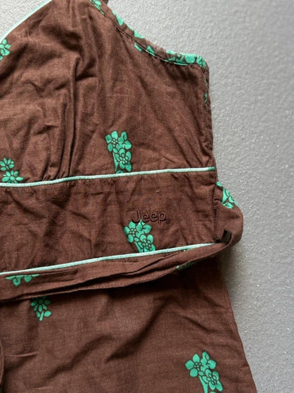 Y2K Jeep Strappy Brown & Green Floral Dress Size 8