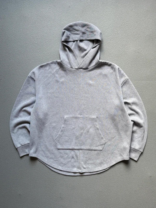 Super Boxy Grey Cotton Ribbed Hoodie Size 14