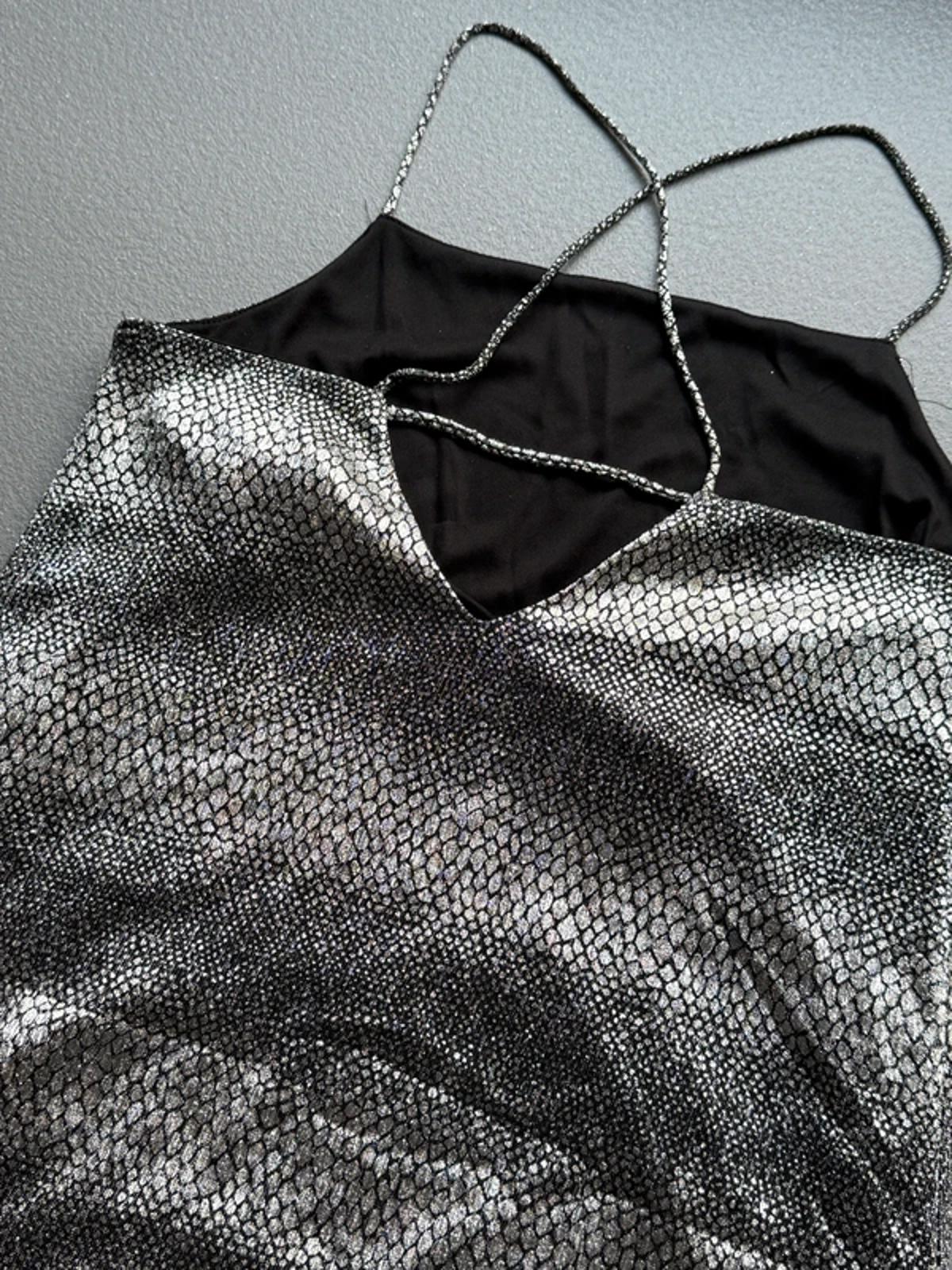 Y2K River Island Cross Strap Silver Dress Size 14