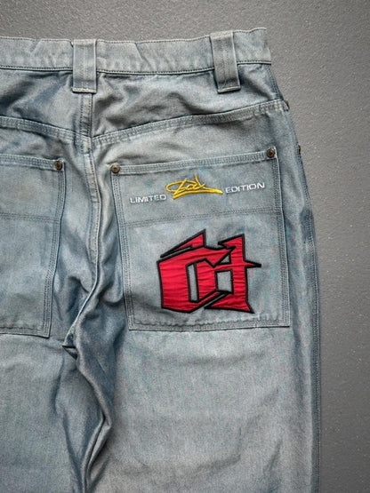 Y2K Baggy Hip Hop Shiny Jeans 33”