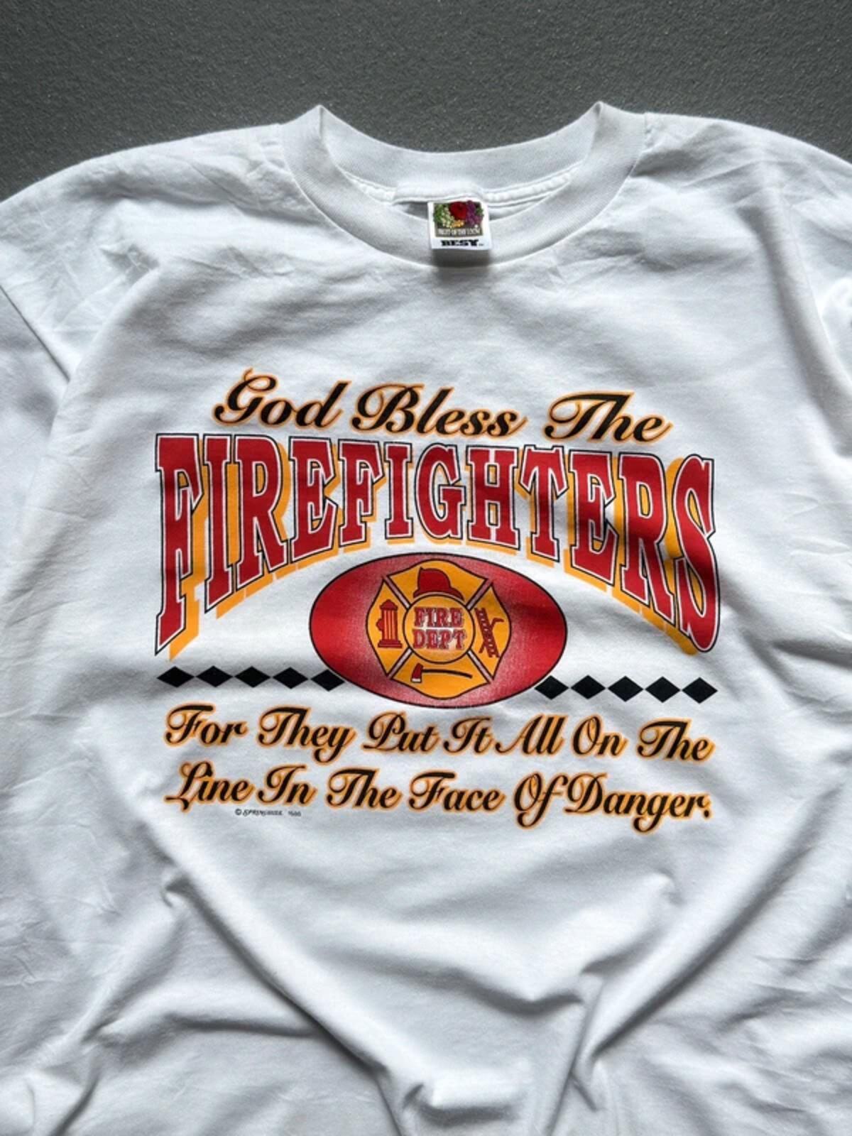 Vintage 90s God Bless The Firefighters T Shirt XL