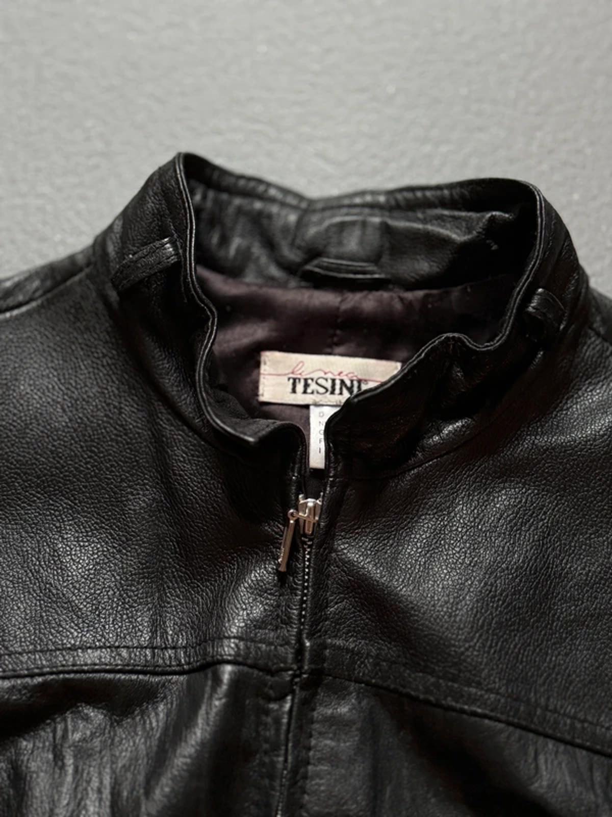 Vintage Tesini Biker Leather Bomber Jacket Size 12 Y2K