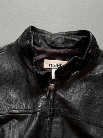 Vintage Tesini Biker Leather Bomber Jacket Size 12 Y2K